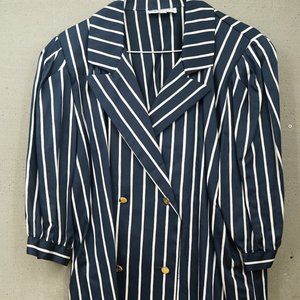 Nautical Navy Blue & White Stripe 100% Cotton BURBERRYS Blouse Womens Size 12